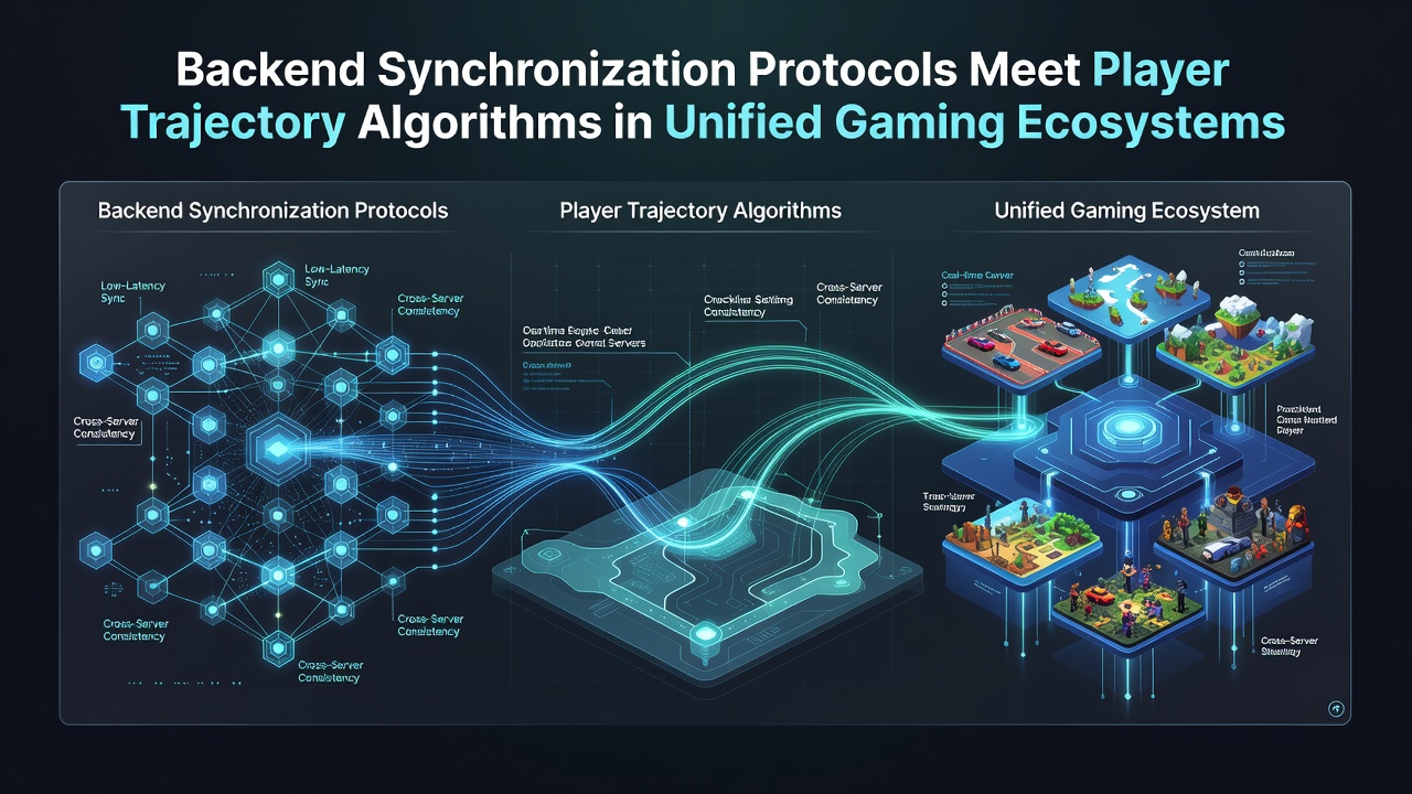 Darstellung der Datenflüsse zwischen Synchronisationsprotokollen und Trajektorialgorithmen in Gaming-Ökosystemen