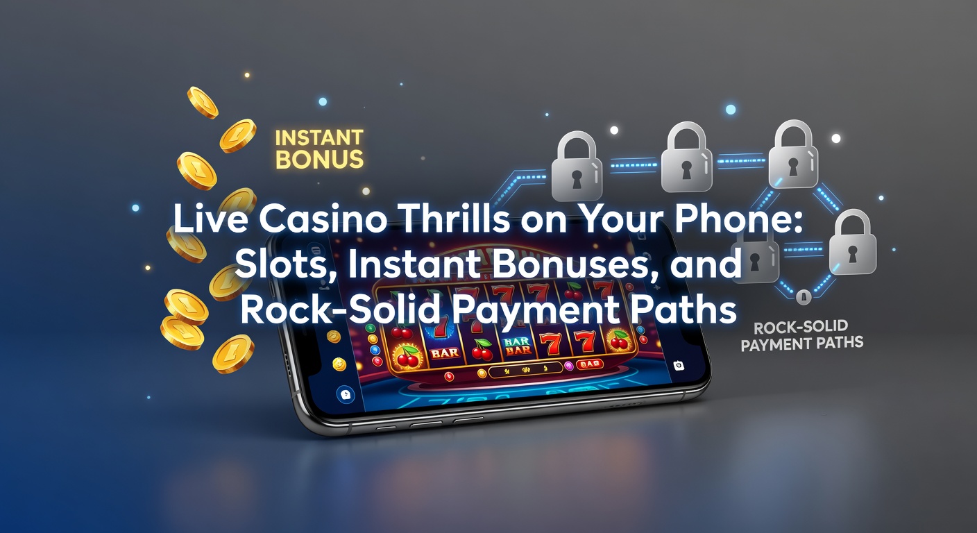 Smartphone mit Live-Casino-App, das ein Roulette-Spiel und Slots zeigt, umgeben von Boni-Symbolen und Zahlungssicherheitsikonen