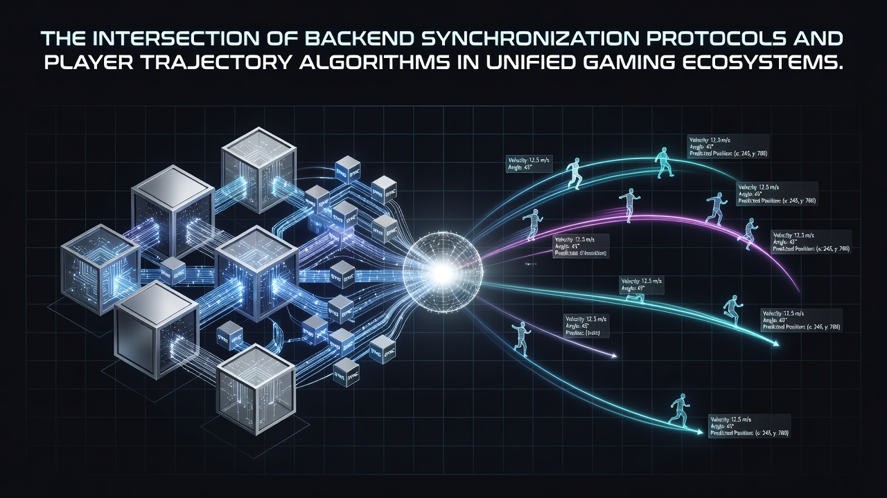 Darstellung der Backend-Synchronisation in Gaming-Plattformen mit Netzwerkdiagrammen und Datenflüssen